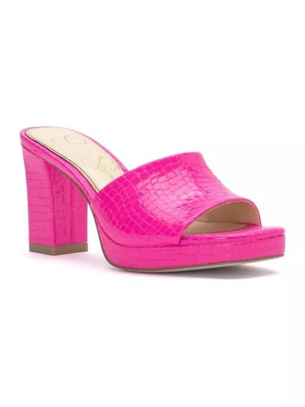 NWOT Jessica Simpson Hot Pink Croc-Embossed Block Heel Mule